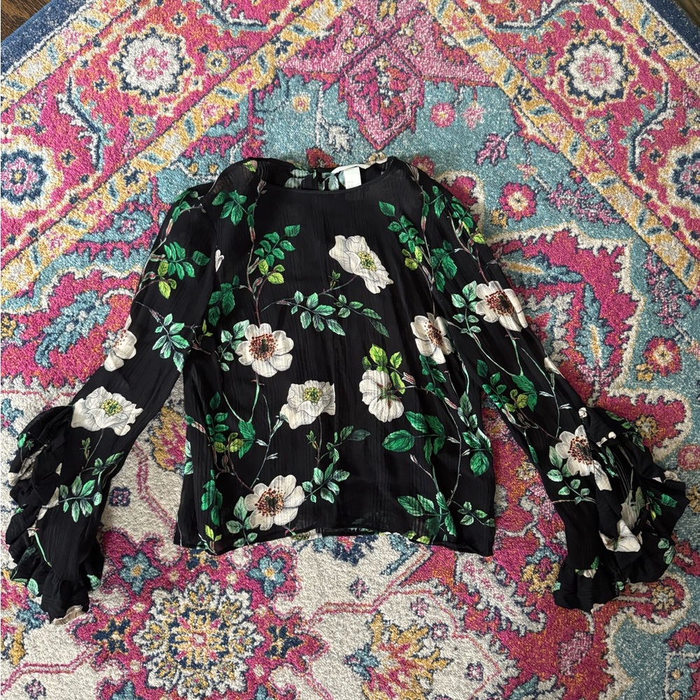 H&M Floral Bell-Sleeve Blouse